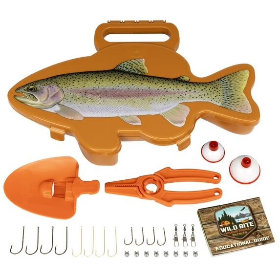 Flambeau Outdoors, Wild Bite Trout 25 Piece Kit, Fishing Tackle Box, 10.75 inches, Non Lead, Plastic