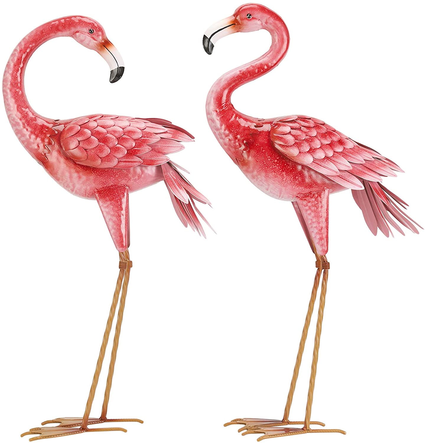 Flamboyant 35″ Metal Pink Flamingo Statue Pair of Yard Garden Metal Sculptures Home, Patio, Backyard Decor