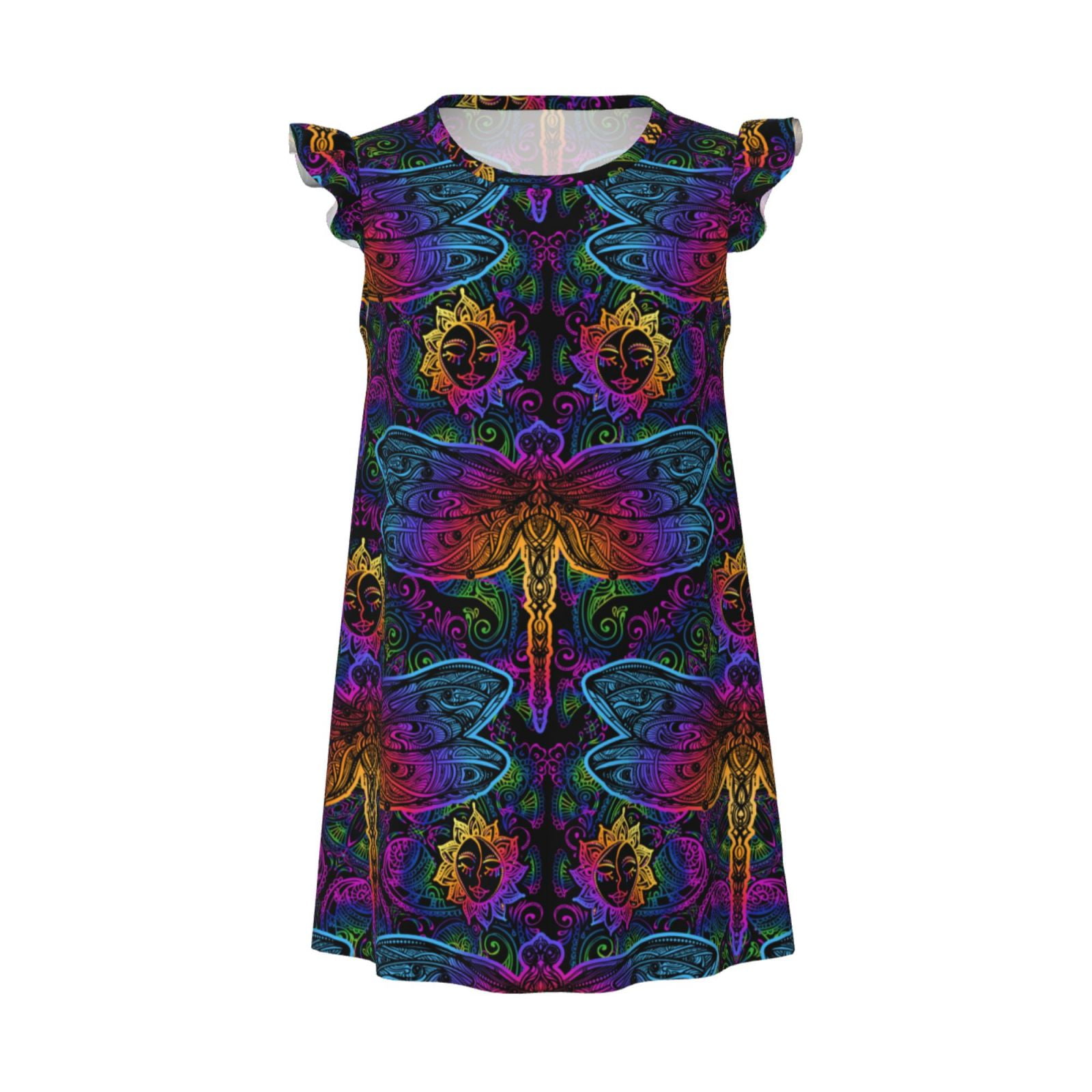 Flamboyant Dragonfly Girls Nightgowns, Short Sleeves Princess Dress