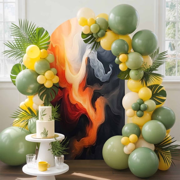 Flame Abstract Art Orange Gradient Arch Backdrop Cover Stretchy Spandex Arch Cover 6ft, Modern Psychedelic Style Round Top Chiara Stand Covers for Wedding Birthday Party Ceremony Banquet