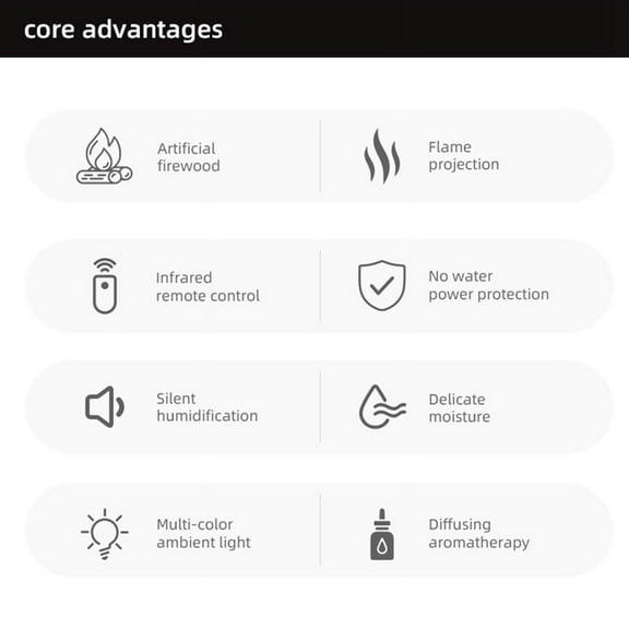 Flame Aroma Diffuser Fireplace Essential Oil Diffuser Air Humidifier Cool Mist Difusor with Realistic Fire Night Light A