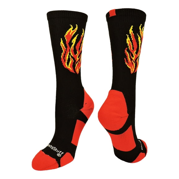 Flame Athletic Crew Socks (Black/Red/Gold, Large)