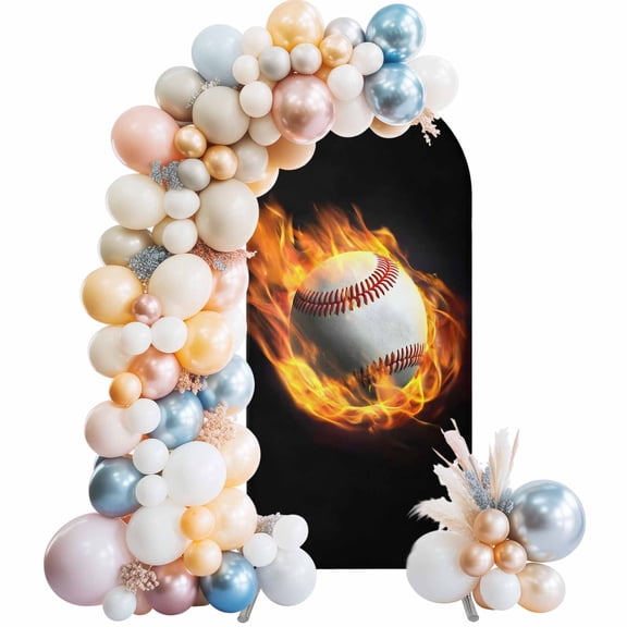 Flame Baseball Arch Backdrop Cover 4 FT Sports Black Background Abstract Art Stretchy Elastic Arch Stand Covers Spandex Arched Background Birthday Wedding Party Decoration (No Stand)