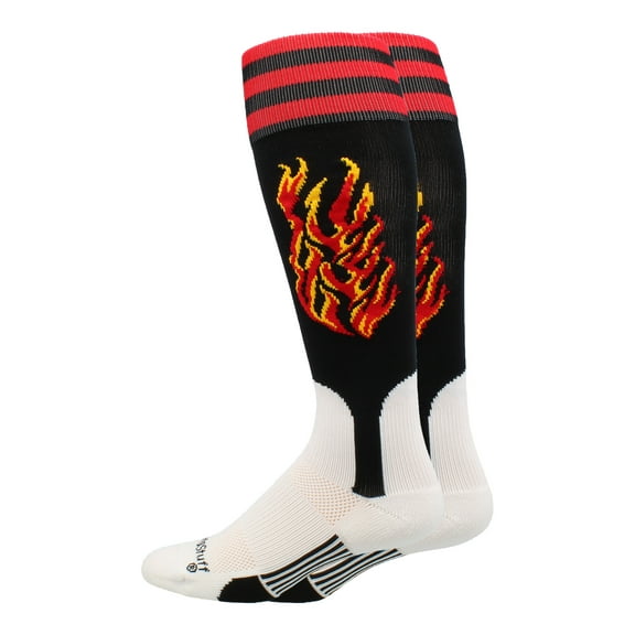 Flame Baseball Stirrup Socks (Black/Red/Gold, Small)