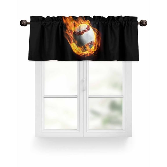 Flame Baseball Valances for Windows Sports Black Background Abstract Art Valance Rod Pocket Light Filtering Short Window Treatments Curtains for Kitchen Bathroom Living Room Bedroom, 54 x 18 Inch