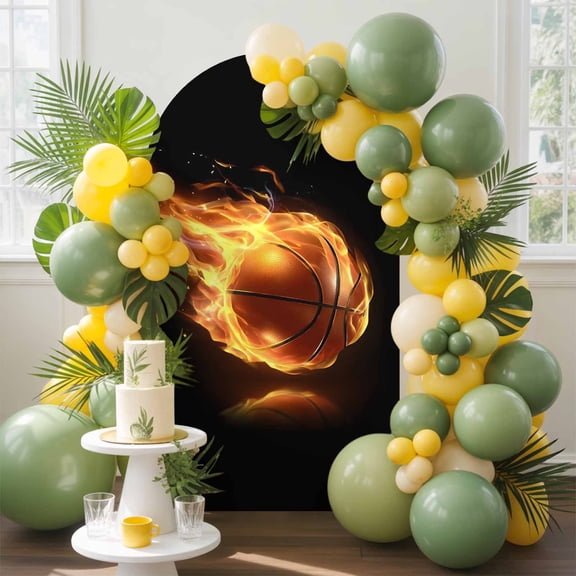 Flame Basketball Arch Backdrop Cover, 4FT, Sports Black Background Abstract Art Spandex Arch Covers Double-Sided Backdrop for Wedding Birthday Party Photo Background Decoration
