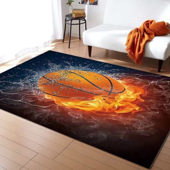 Flame Basketball Area Rug Soft Cool Smoke Basketball Sports Floor Mat Printed Design Large Carpet For Bedroom Kitchen Living Room