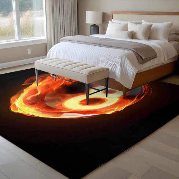 Flame Billiards 6x9 Rug for Dining Room Table and Chair Setup, Sports Black Background Abstract Art Low Pile Washable Non Slip Rectangle Area Rug