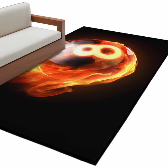 Flame Billiards Area Rug 2.7x5ft Sports Black Background Abstract Art Non-Slip Washable Square Rugs Soft Felt Indoor Floor Mat for Bedroom Kitchen Living Room Bathroom