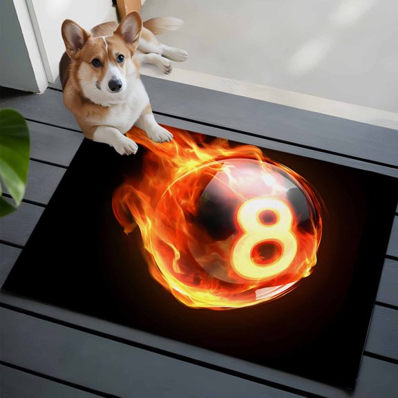 Flame Billiards Front Door Rugs 2x3 ft Sports Black Background Abstract Art Small Rug for Entryway Non Slip Washable Bathroom Door Mat Absorbent Floor Mat for Indoor Entrance