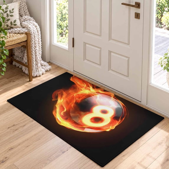 Flame Billiards Washable 2x3 Entryway Rug, Ultra-Thin Sports Black ...