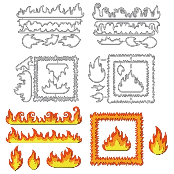 Flame Border Metal Cutting Dies Fire Frame Die Cuts Stencils Burning Blaze Element Embossing Template Dies
