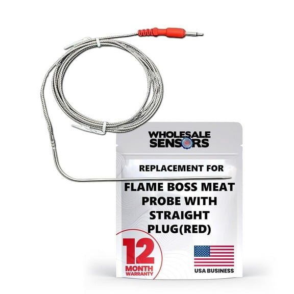 Flame Boss Replacement High Temperature Meat Probe with Straight Plug (Red) 12 Month Warranty