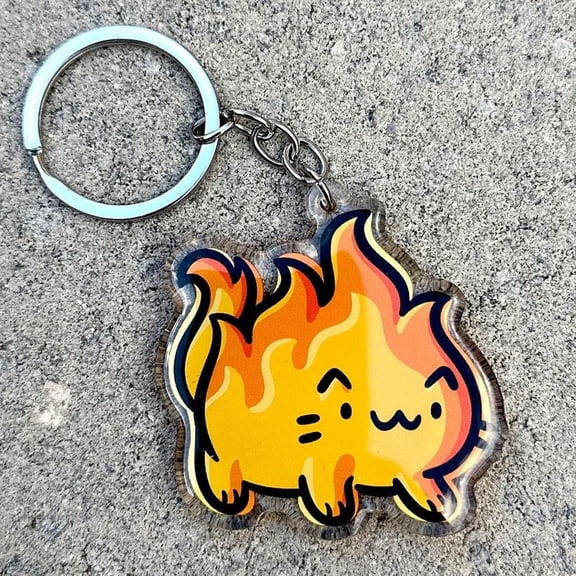 Flame Cat Keychain | Cute Acrylic Keychain | Fire keychain | little flame keychain | cute cat keychain | elemental keychain | orange cat art