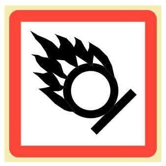 Flame Circle - Oxidizer Hazard-Safety Labels (GHS Pictogram Symbol), 1" X 1" White Self-Adhesive Paper - ROLL of 500 Labels