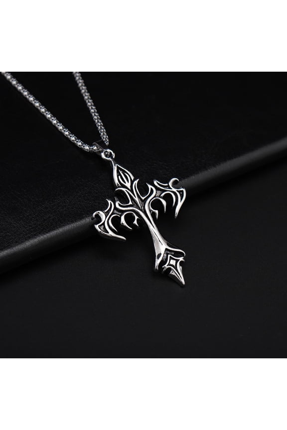 Flame Cross Pendant Necklace for Men & Women - 304 Stainless Steel Unisex Jewelry with Intricate Detailing, Durable Casual Attire, Perfect Holiday Gift for Couples