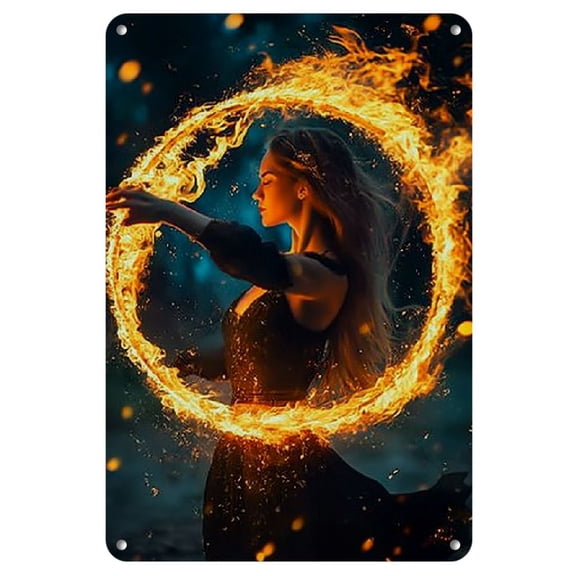 Flame Dancer Iron Wall Art Decor - 1pc, Collection, Pre-drilled, Weather-Resistant Metal Poster for Bar, Club, Cafe, Restaurant, Pool Room, Home, Office, 8x12 inches