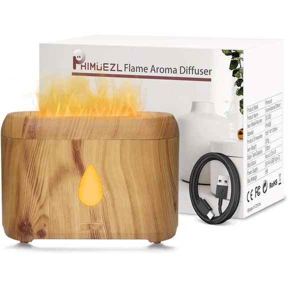 Flame Diffuser for Essential Oils, 200ml Ultrasonic Aroma Diffusers with Cool Mist, Aromatherapy Auto-Off Protection, Small Humidifier Home,Office,Bedroom,Gift (Wooden Grain)