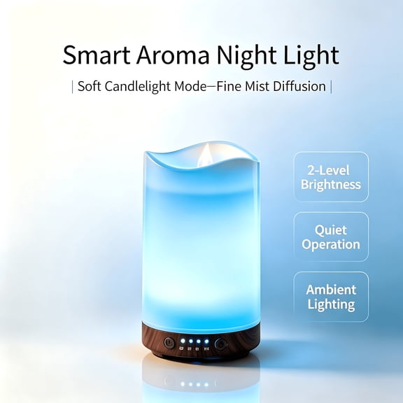 Flame Effect Aroma Diffuser, Color Changing Ambient Night Light, Soundwave Technology Quiet Essential Oil Humidifier, Wood Grain Base Desktop Scent Diffuser for Bedroom Home Decor