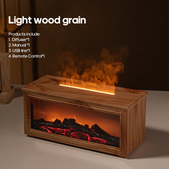 Flame Effect Aroma Diffuser, Ultrasonic Cool Mist Humidifier with Fireplace Night Light & Remote Control, Essential Oil Diffuser, 280ml USB Powered for Home Office Bedroom