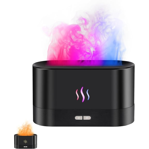 Flame Effect Essential Oil Diffuser, Ultrasonic Aromatherapy Humidifier, Upgraded 7 Color Changing Lights with Ultra Quiet, Auto Shut-Off for Bedroom Home Office Yoga & Gift (180mL, Black)