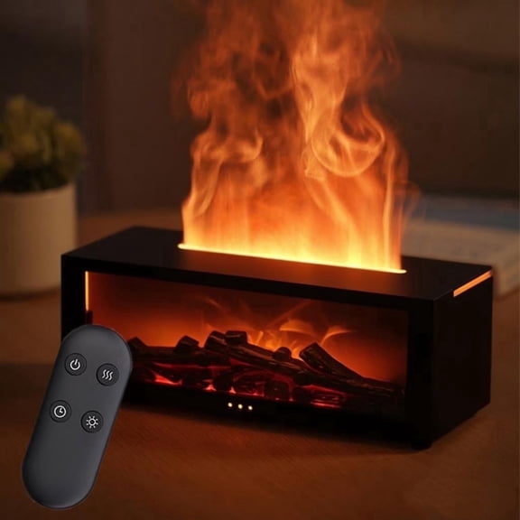 Flame Essential Oil Diffuser, 3D Flame Fireplace Aromatherapy Machine Colorful Humidifier with Remote Control, Fireplace Flame