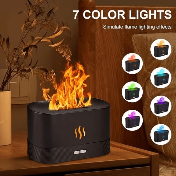 Flame Essential Oil Diffuser Set, 7 Color LED Aromatherapy Humidifier, Noiseless for Home Office Yoga