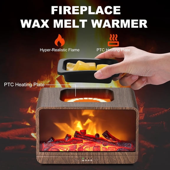 Flame Fireplace Wax Melt Warmer,Scentsy Wax Warmer with Timer, Electric Wax Warmer for Scented Wax with PTC Heating Plate, Wax Burner for Women Gifts & Home Decor(Black)