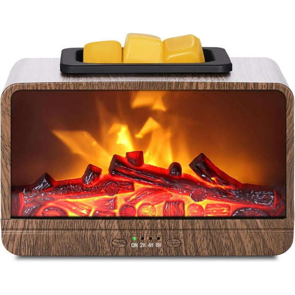 Flame Fireplace Wax Melt Warmer,Scentsy Wax Warmer with Timer, Electric Wax Warmer for Scented Wax with PTC Heating Plate, Wax Burner for Women Gifts & Home Decor(Walnut)