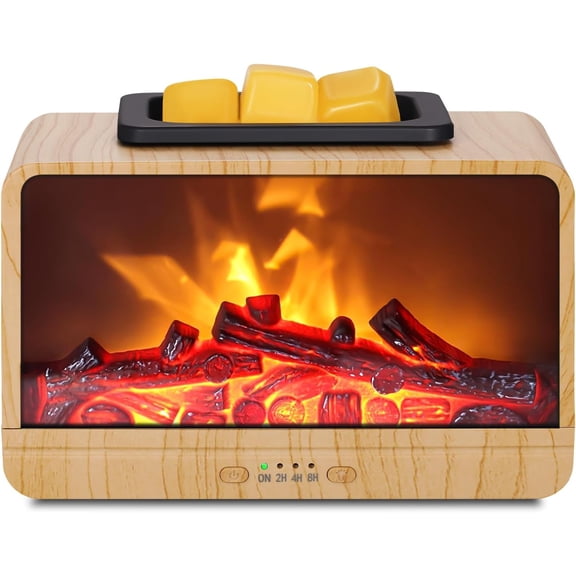 Flame Fireplace Wax Melt Warmer,Scentsy Wax Warmer with Timer, Electric Wax Warmer for Scented Wax with PTC Heating Plate, Wax Burner for Women Gifts & Home Decor(Walnut)