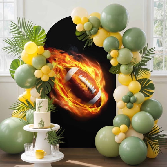 Flame Football Arch Backdrop Cover, 4FT, Sports Black Background Abstract Art Spandex Arch Covers Double-Sided Backdrop for Wedding Birthday Party Photo Background Decoration