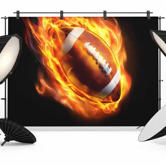Flame Football Photography Backdrop 12x8FT, Sports Black Background Abstract Art Photo Backdrops, Background for Photography Studio Photo Studio Background, Back Drop for Photoshoot
