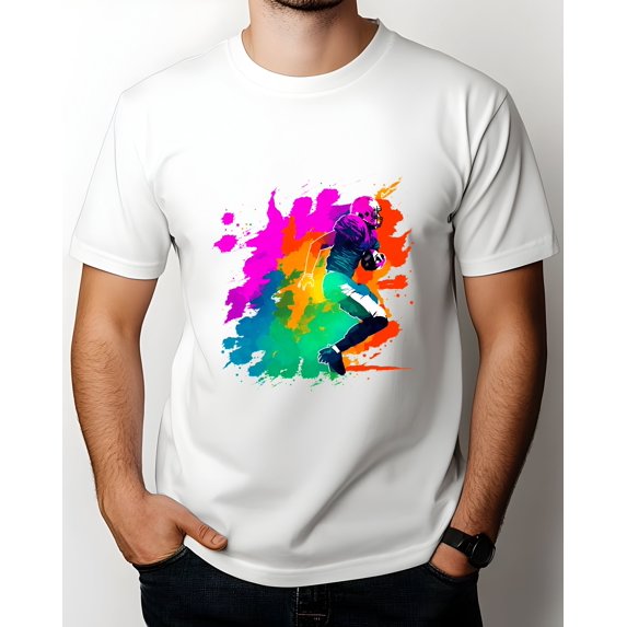 Flame Football Player Men's Short Sleeve Graphic T-Shirt 1 Pcs Tee 100% Heavy Cotton - Comfortable Crew Neck, Soft Tees Casual Tops