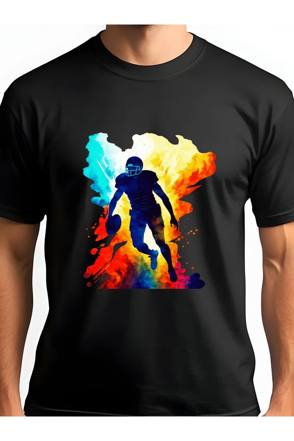 Flame Football Player Men's Short Sleeve Graphic T-Shirt 1 Pcs Tee 100% Heavy Cotton - Comfortable Crew Neck, Soft Tees Casual Tops