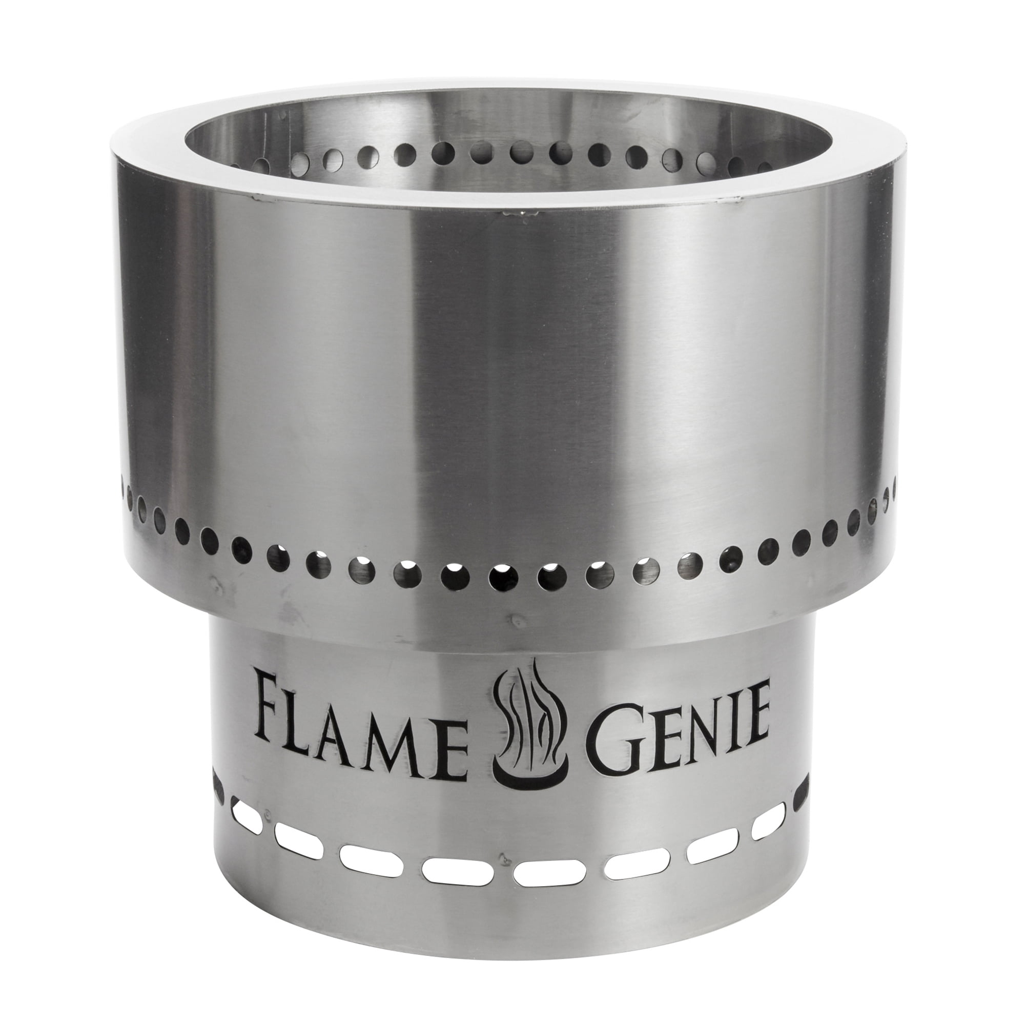 Flame Genie FG-16-SS Steel Alloy Wood Pellet 13.5 Inch Diameter Outdoor Fire Pit w/Clean Burning Gravitational Afterburner System, Stainless Steel