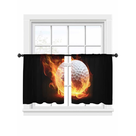 Flame Golf Ball Sheer Curtains 2 Panels Set Sports Black Background Abstract Art Sheer Window Curtains Light Filtering Rod Pocket Voile Drapes for Bedroom Living Room 52"x45"