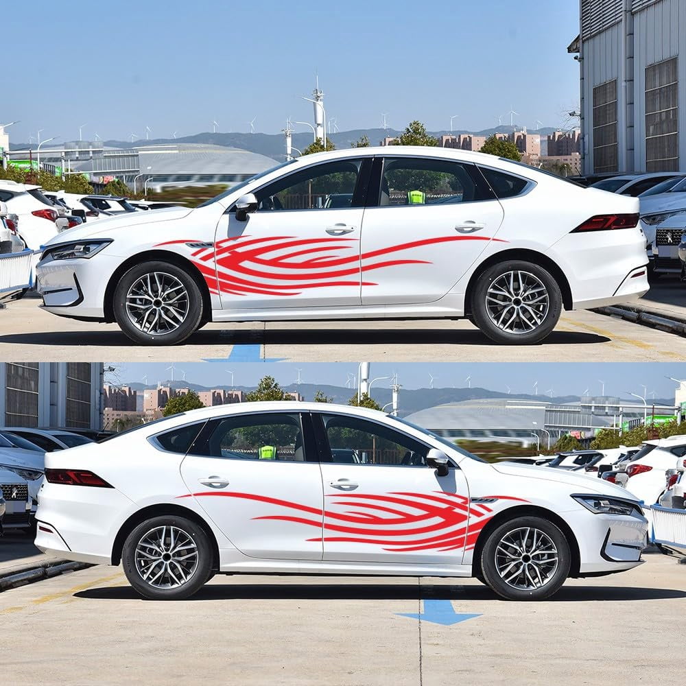 Flame Decal Stickers For Cars - Self-Adhesive Vinyl Body Graphics For Doors & Fenders (2 Pieces)