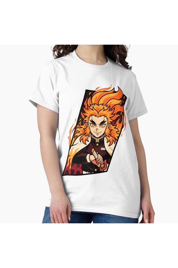 Flame Hashira Rengoku Stylized Fire Art Graphic Tee T-Shirt