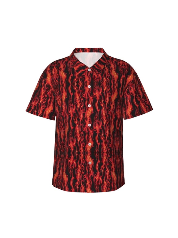 Flame Hawaiian Shirts For Men, Summer Short-Sleeve Relaxed-Fit Button-Down Shirts Xx-Large