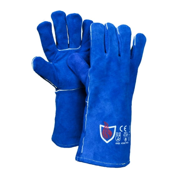 Flame Heat Resistant Leather Welding Gloves, 14" length, Royal Blue, Medium, 1 Pair
