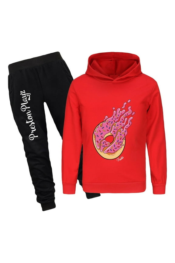 Flame Hoodie and Pants Tracksuit PrestonPlayz Boys Girls Outfit Set Kids Game Pullover & Joggers Birthday Clothing Gift