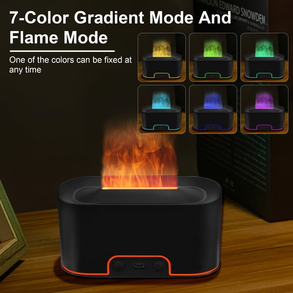 Flame Humidifier with Lifelike Flame Effect - USB Essential Oil Diffuser, Silent Operation & Auto Shut-Off, Sturdy Plastic Aroma Lamp for Home Bedroom Office, Perfect Holiday Gift