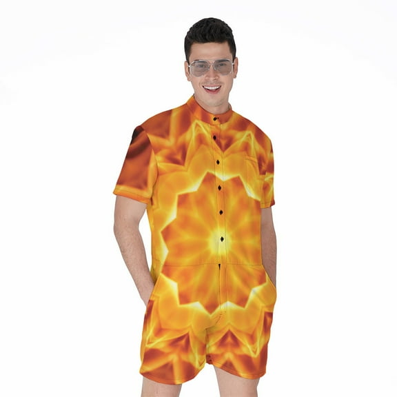 Flame Kaleidoscope Short Sleeve Men'S Rompers Casual Summer Jumpsuits Outfit