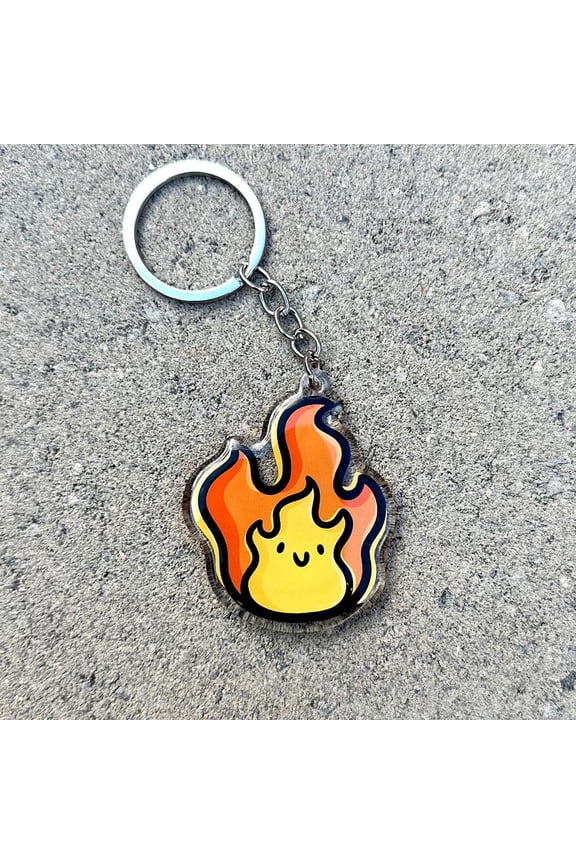 Flame Keychain | Kawaii Acrylic Keychain | cute flame keychain | fire keychain | elemental keychain | happy flame keychain | anime keychain (1 keychain)