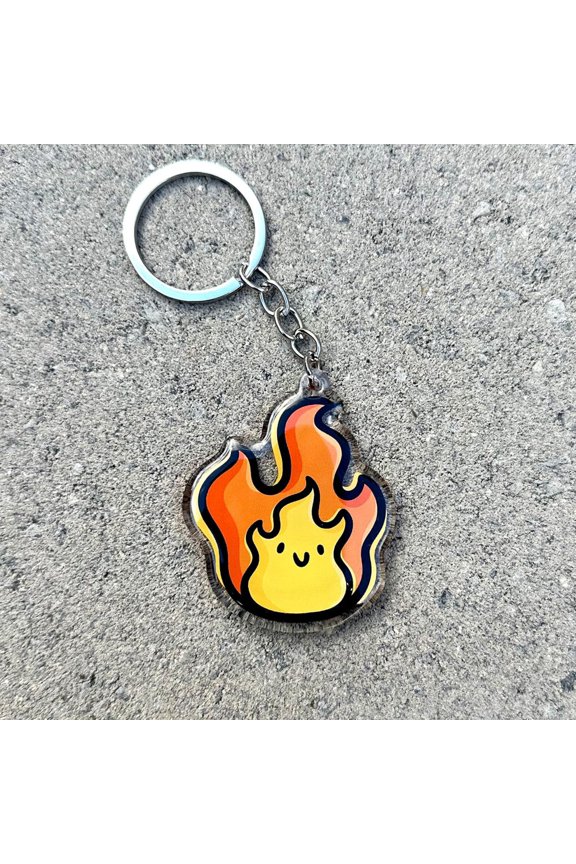 Flame Keychain | Kawaii Acrylic Keychain | cute flame keychain | fire keychain | elemental keychain | happy flame keychain | anime keychain