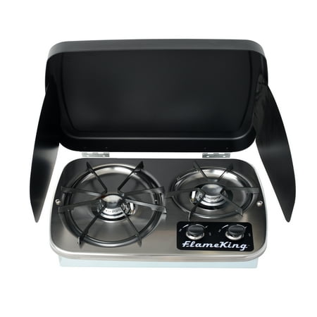 Flame King 2 Burner Built-in RV Trailer Stove with Windshield
