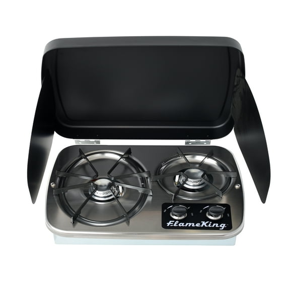 Flame King 2 Burner Built-in RV Trailer Stove with Windshield