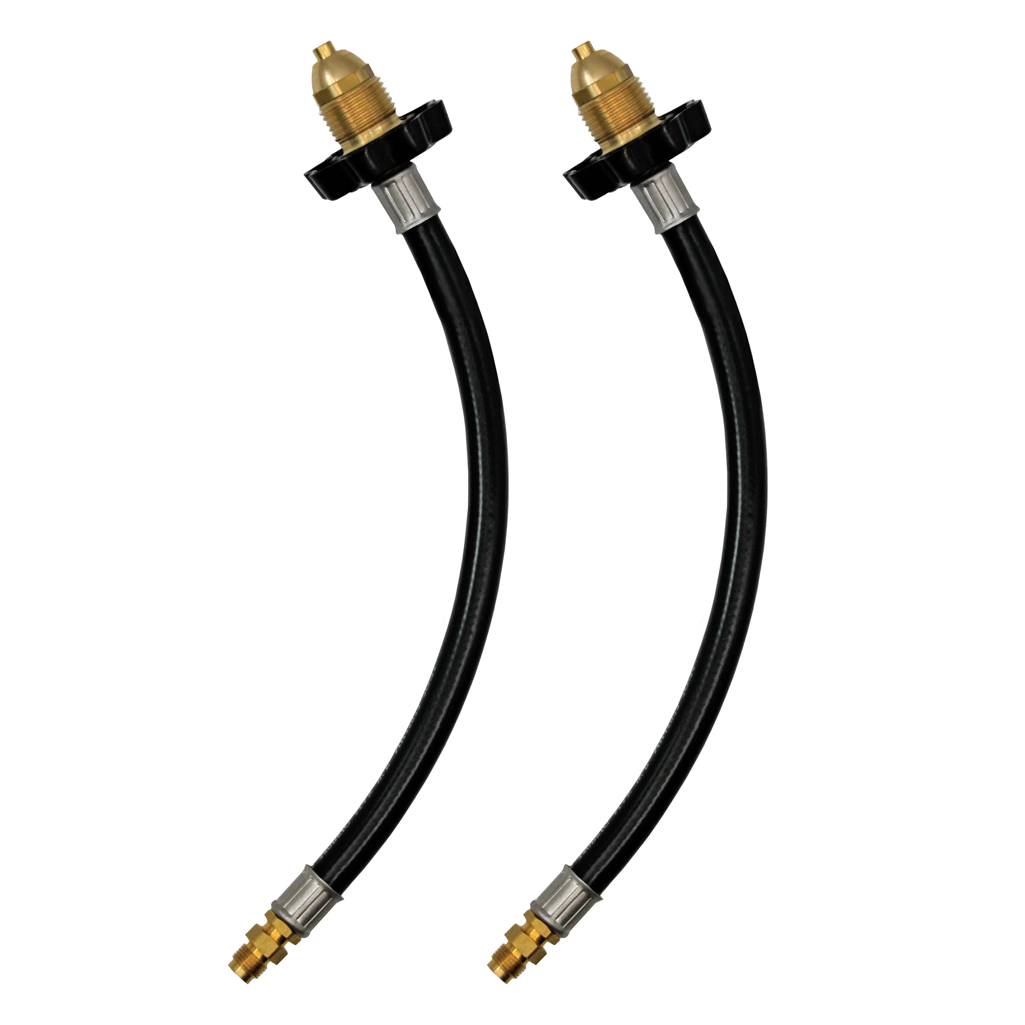 Flame King 2-Pack 12-inch Pigtail Hose Connectors with POL Fittings and 1/4 Inch Inverted Male Flare for RV, Van, Trailer Propane Tank Regulators
