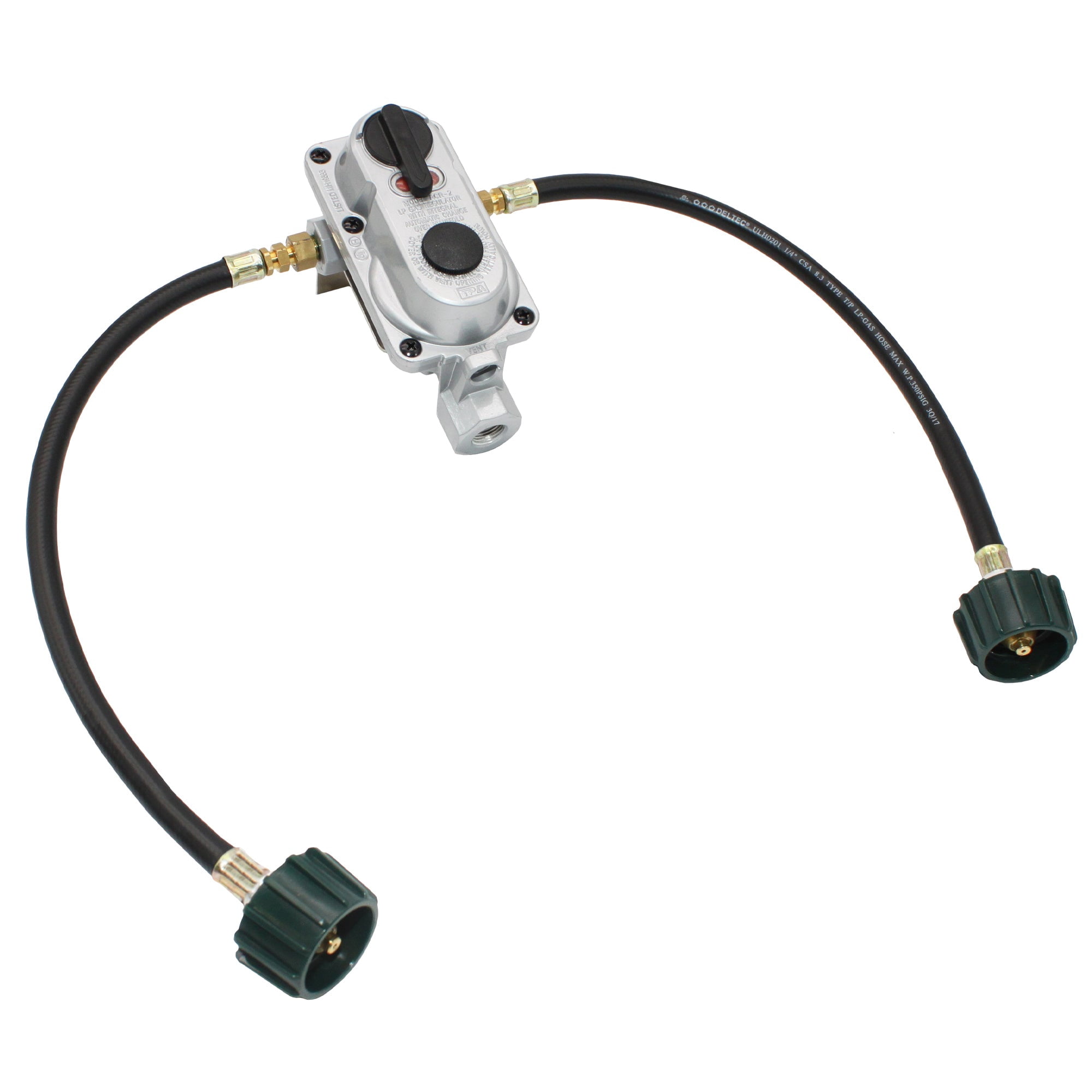 Flame King KT15ACR6 Two-Stage Auto Changeover LP Propane Gas Regulator with 15-inch Pigtails for RVs, Vans, and Trailers