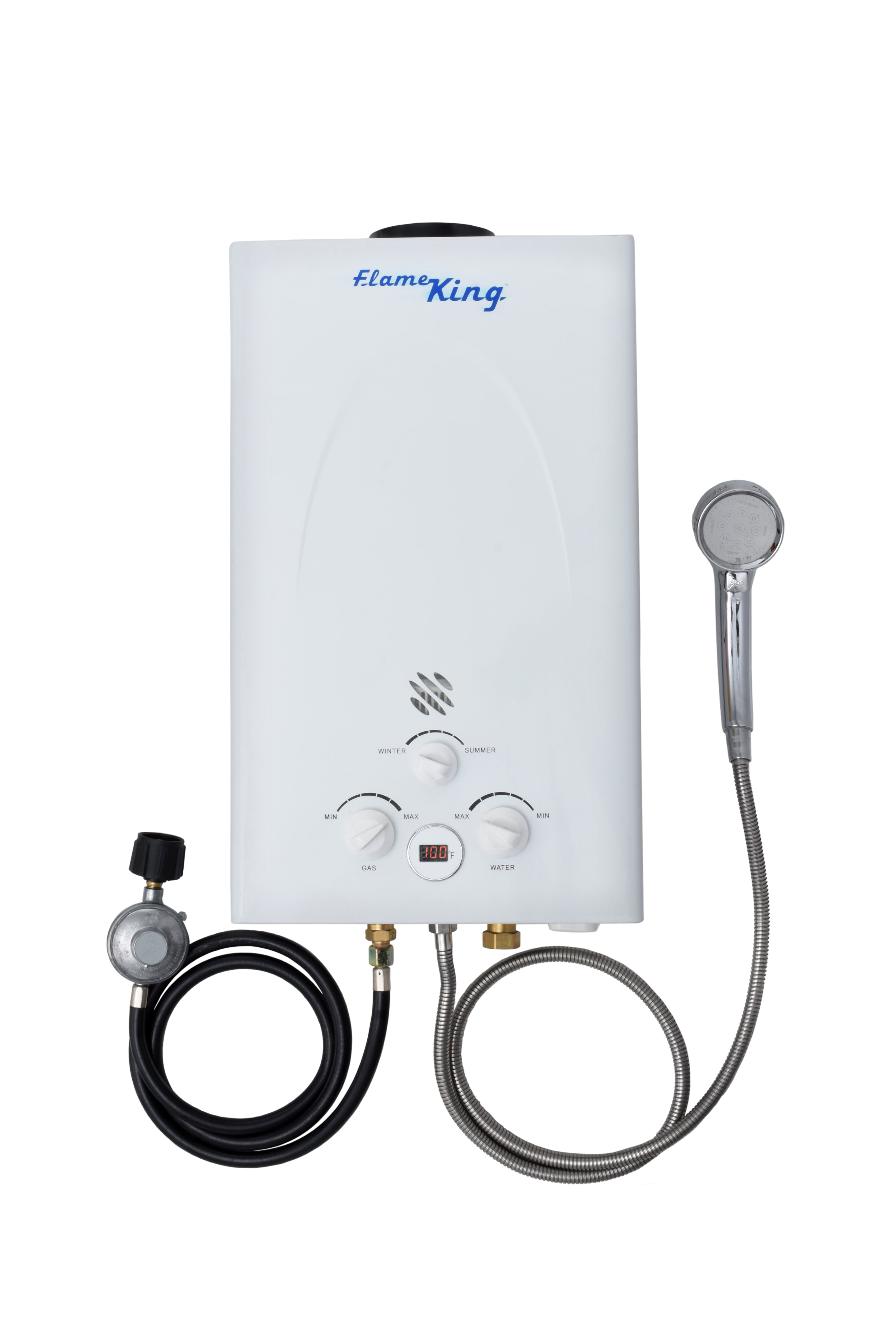 Flame King Portable Propane Tankless Outdoor Water Heater, Instant Hot Water, 68,000 Btu / 19.9kw, 2.64 Gpm, 10l, for Camping, Rv, Cabin